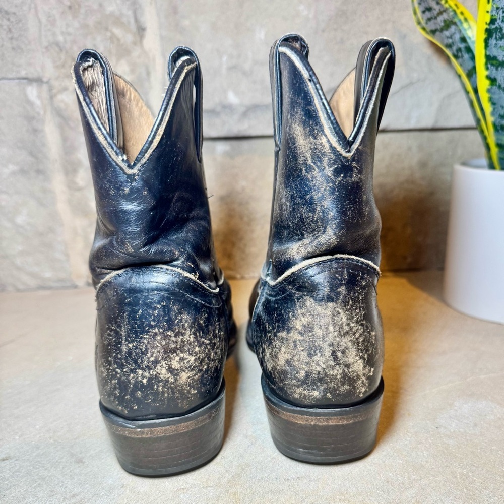 💕 FRYE Billy Short Distressed Women’s Black Leather Biker Boots Size 7.5 B - Picture 5 of 11